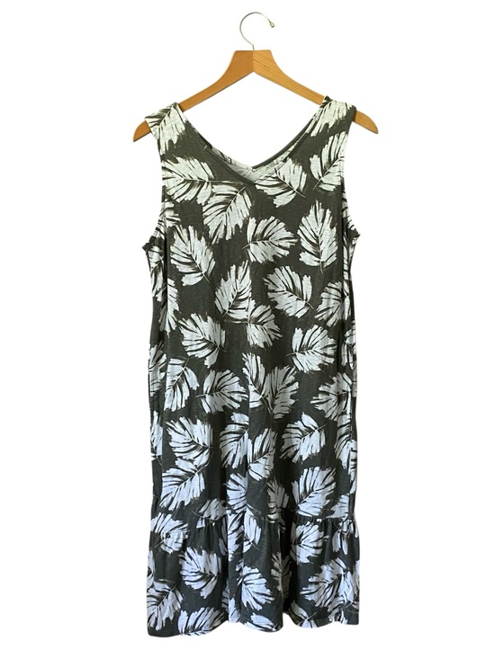 J. Jill Dresses & Skirts - J Jill Flounced Hem Dress Womens M Green Tropical Leaves Resort Beachy Sundress